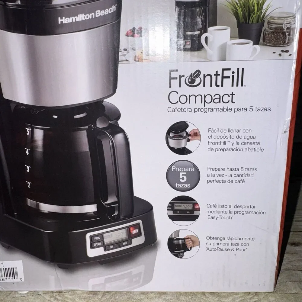 New In Box Hamilton Beach FrontFill Compact 5 Cup Coffee Maker Black In Color
